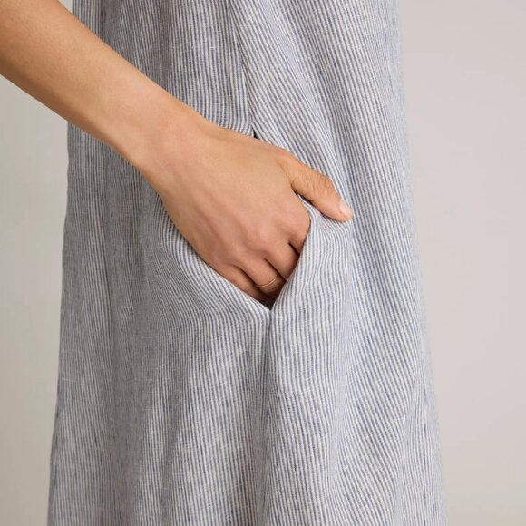 (Quince) 100% European Linen Strapless Maxi Dress - Blue Pinstripe - Picture 5 of 11